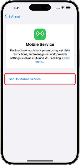 Tap Set Up Mobile Services.