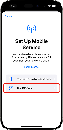 Tap Use QR Code and scan the QR code you have received.