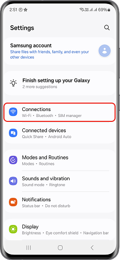 Open Settings and tap on Connections.
