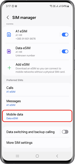 Set your new eSIM as the preferred SIM for calls, messages, and data.